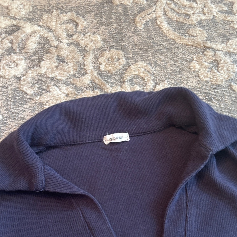 Garage Navy Long Sleeve Collared Top One Size - Picture 2 of 6